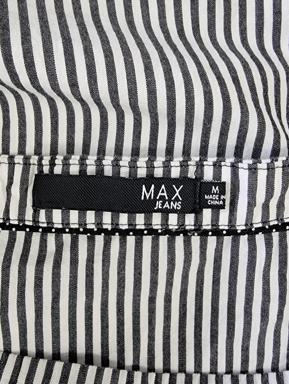 MAX Jeans Gray White Striped Boat Neck Tiered Balloon Sleeve Blouse Tie  Waist M - Picture 7 of 11